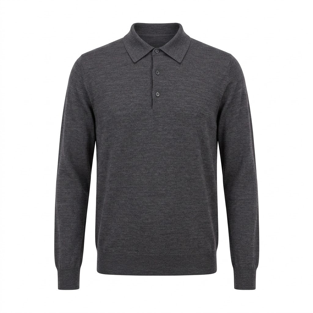 Long Sleeve Merino Wool Polo Shirt